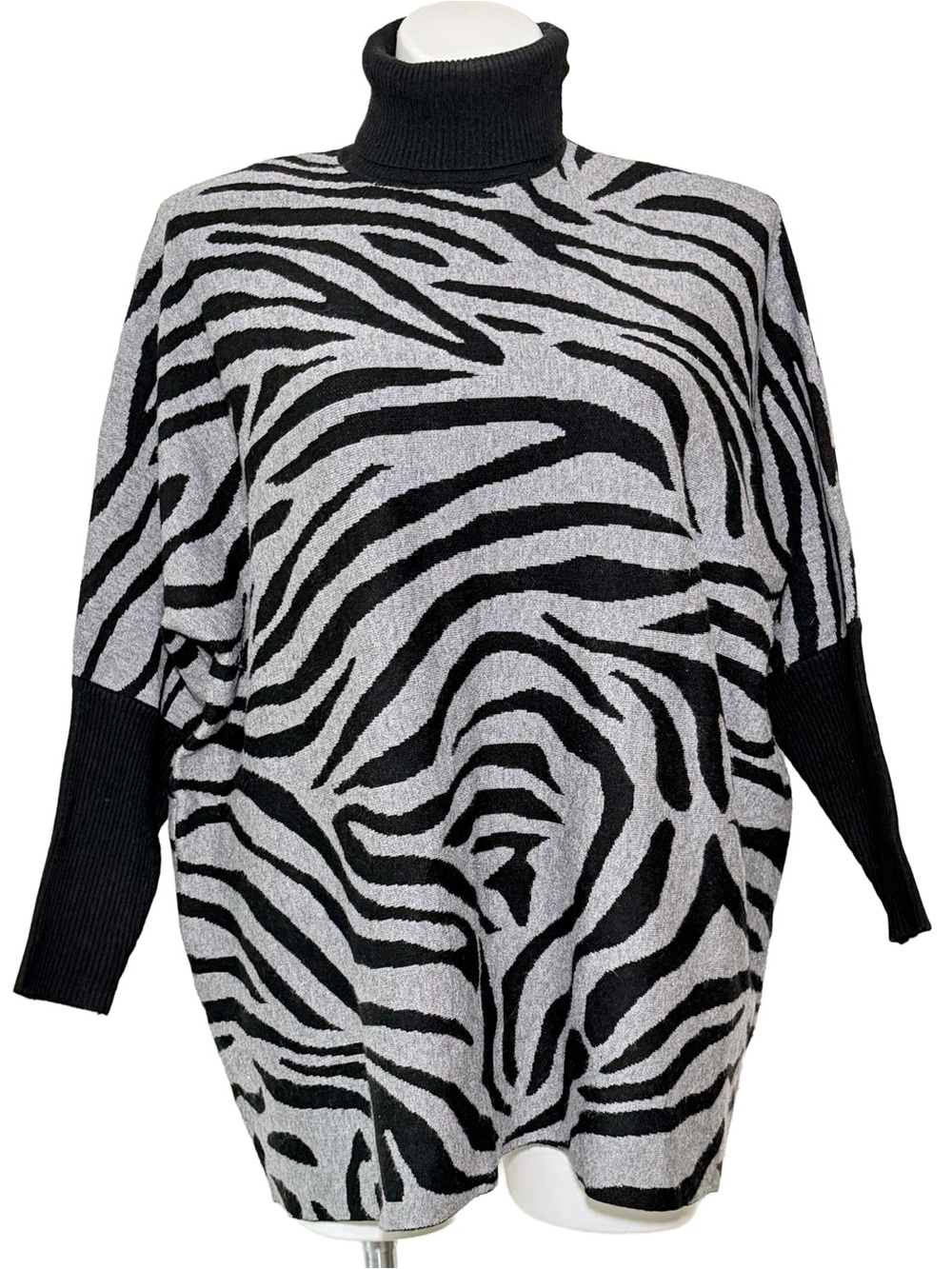 Vintage Zebra Swirl knit Turtleneck Sweater oversized flowy dolman style large